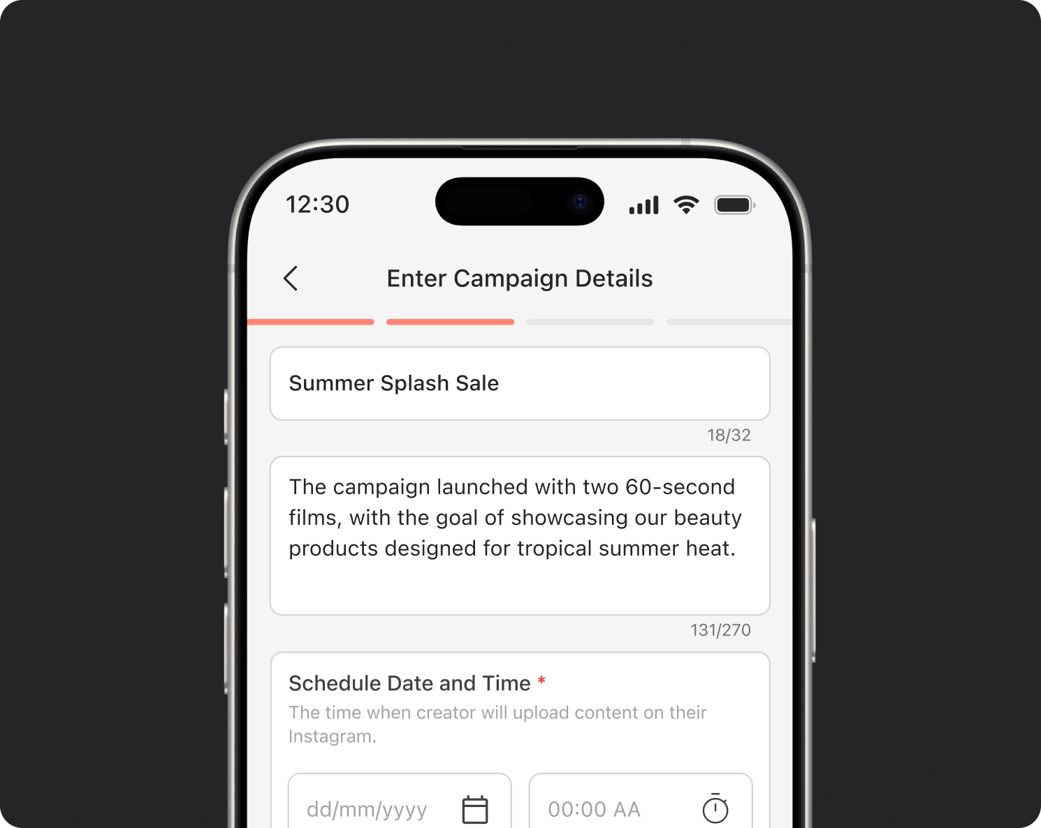 Campaign brief setup preview