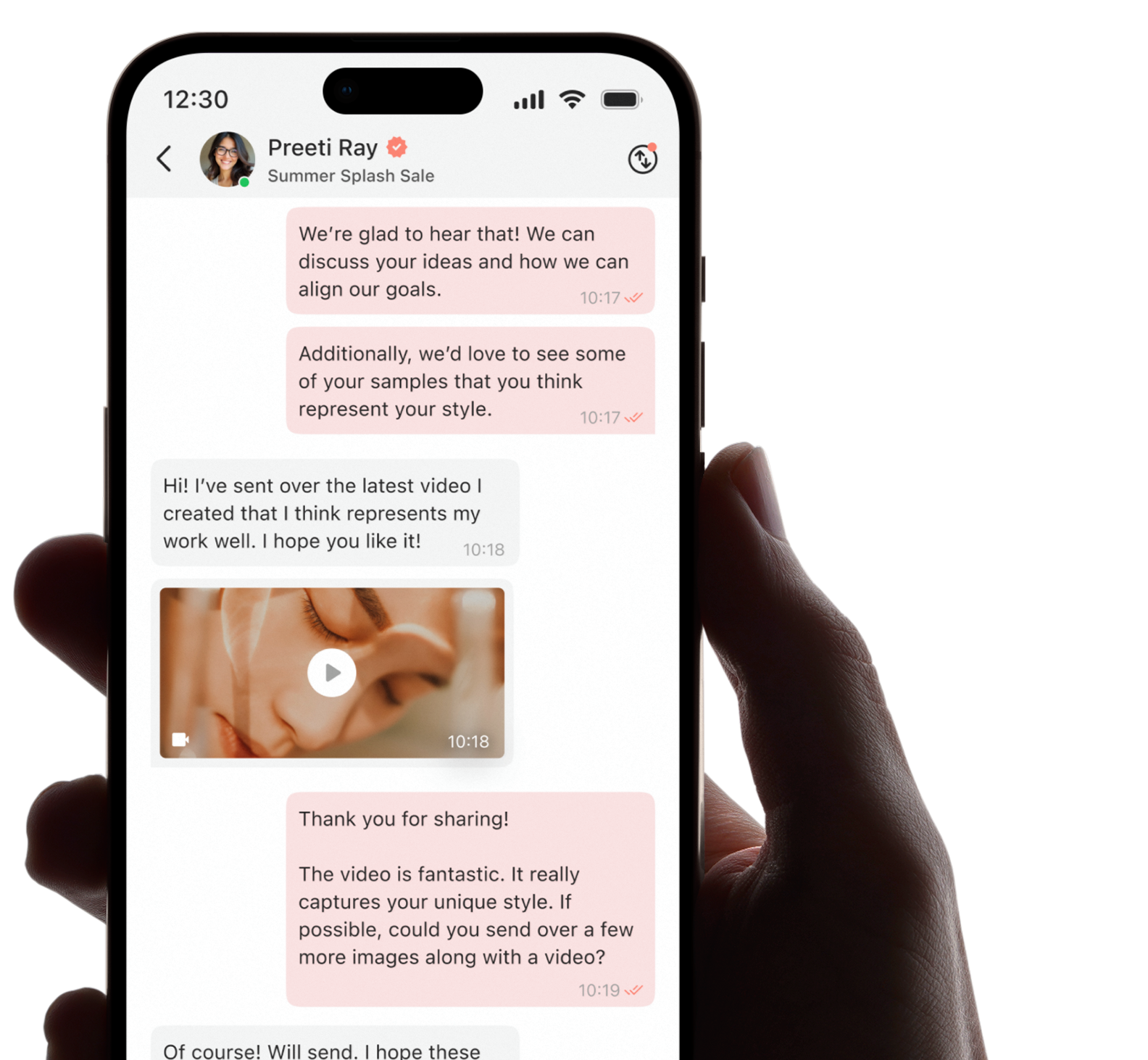 Brand chatting with creators on Adintors