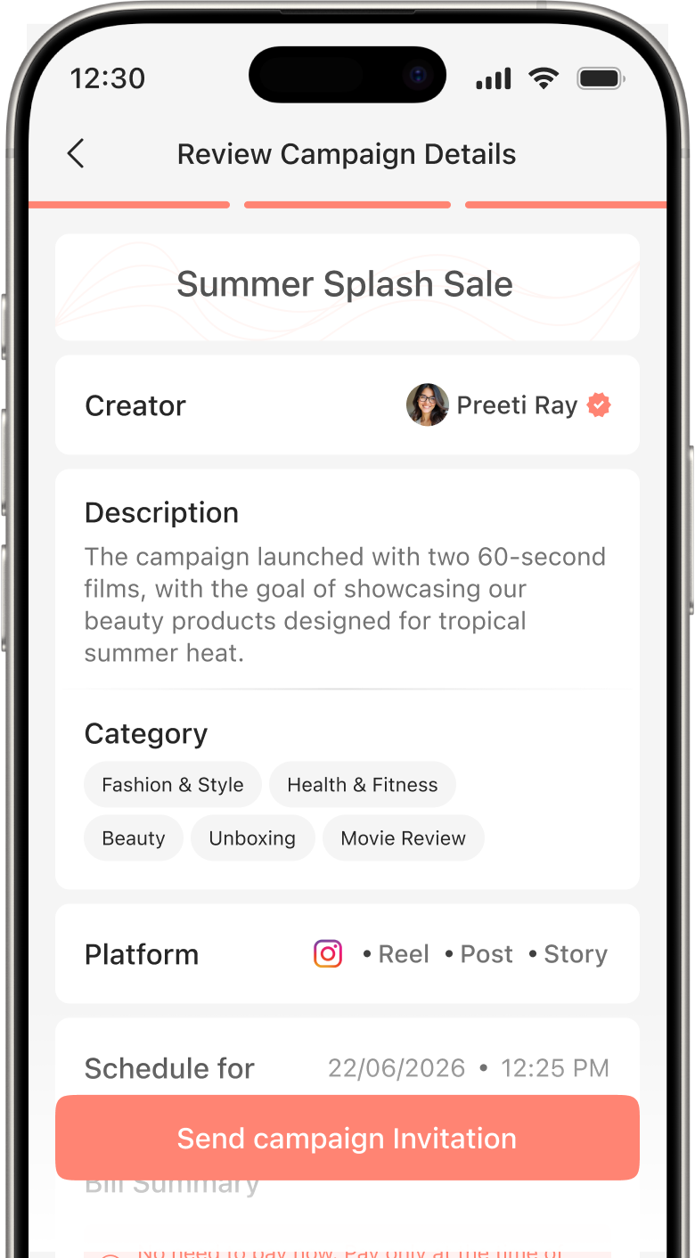 Creator discovery to campaign launch flow