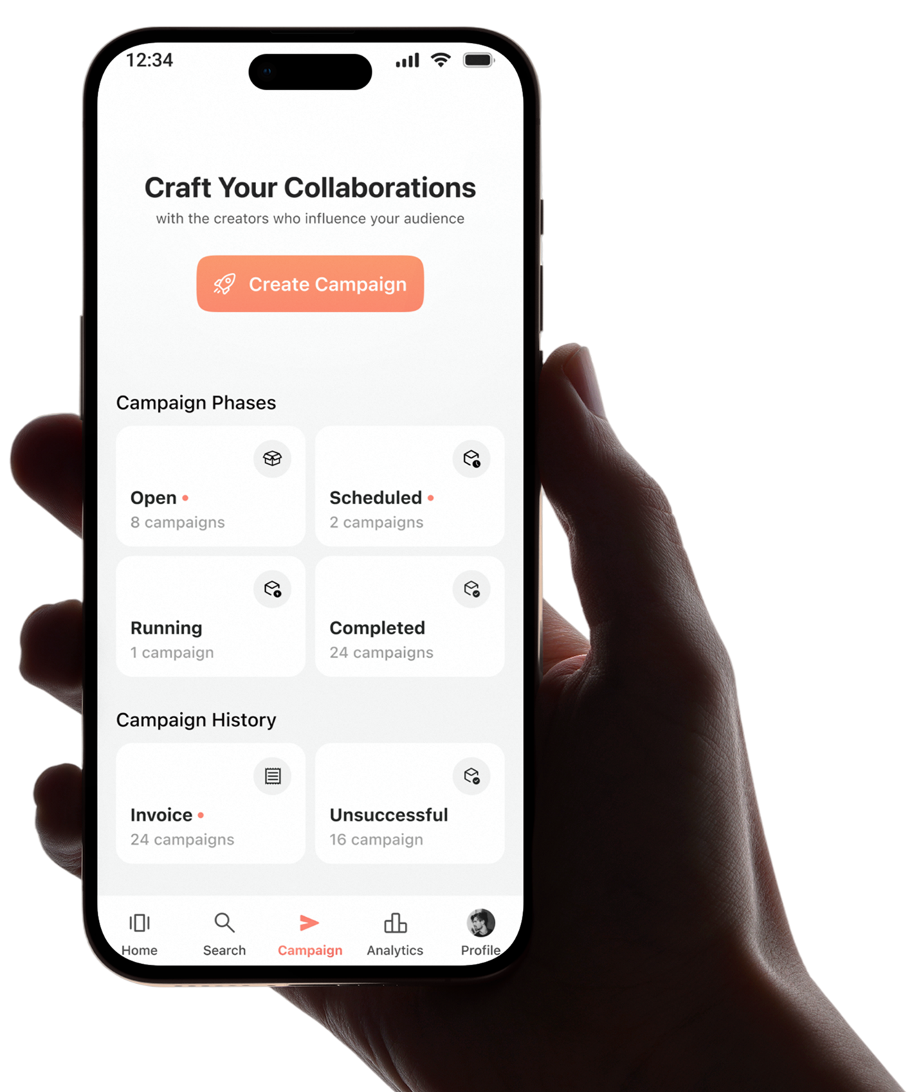 Brand campaign dashboard shown on a phone
