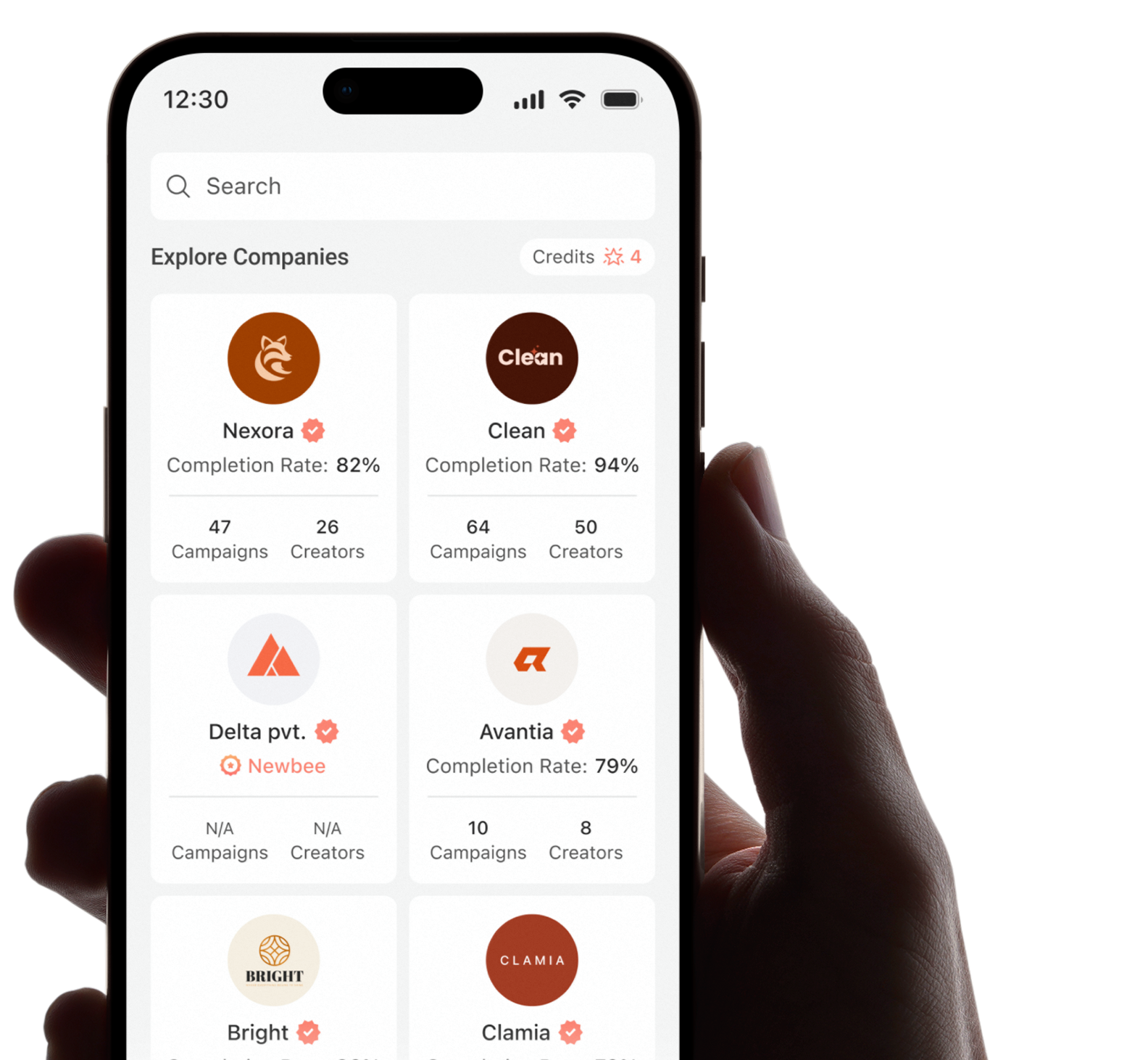 Creator exploring verified brands on Adintors