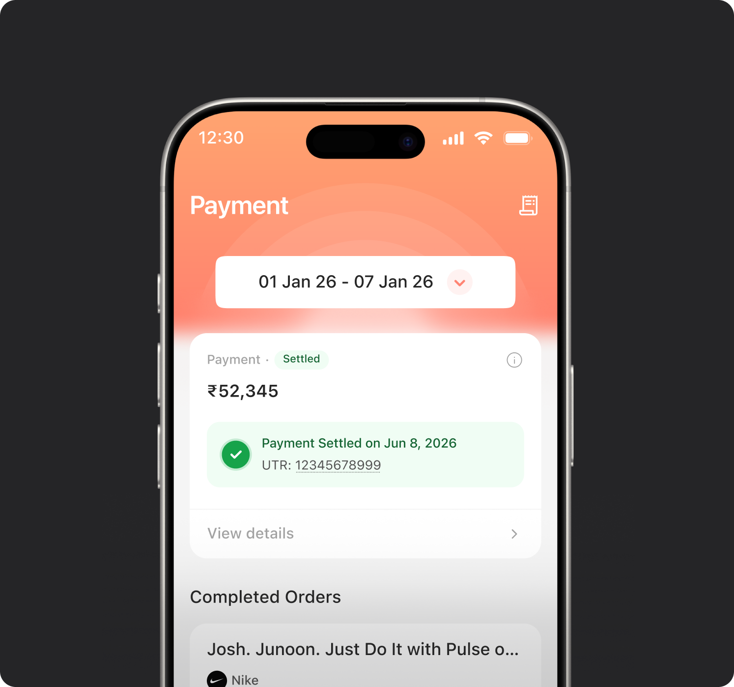 Payment tracking screen