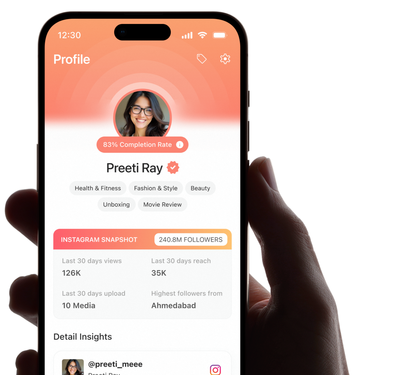 Creator profile preview on Adintors
